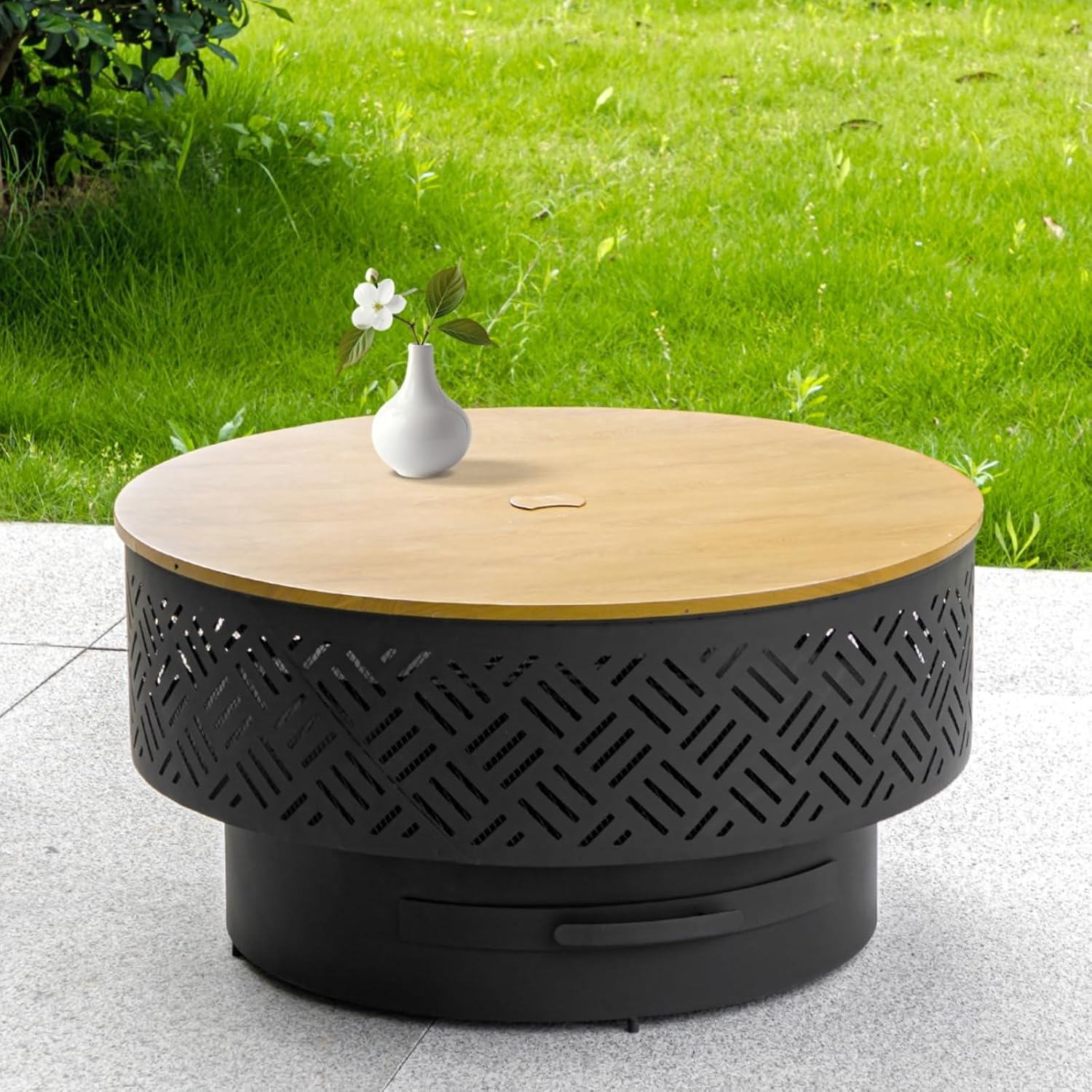 Outdoor Camping Cooking Table - 32 Inch Round Metal Wood Burning