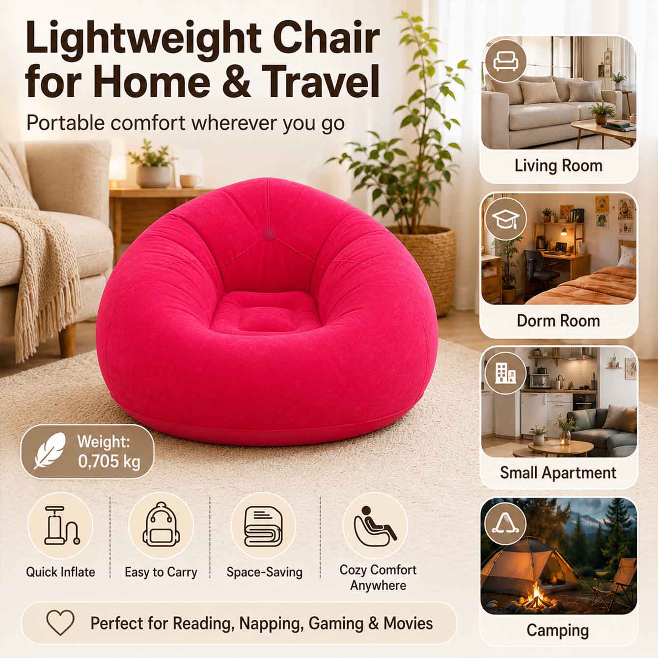 1PC Inflatable Bean Bag Chairs - Outdoor Camping Couch review and price