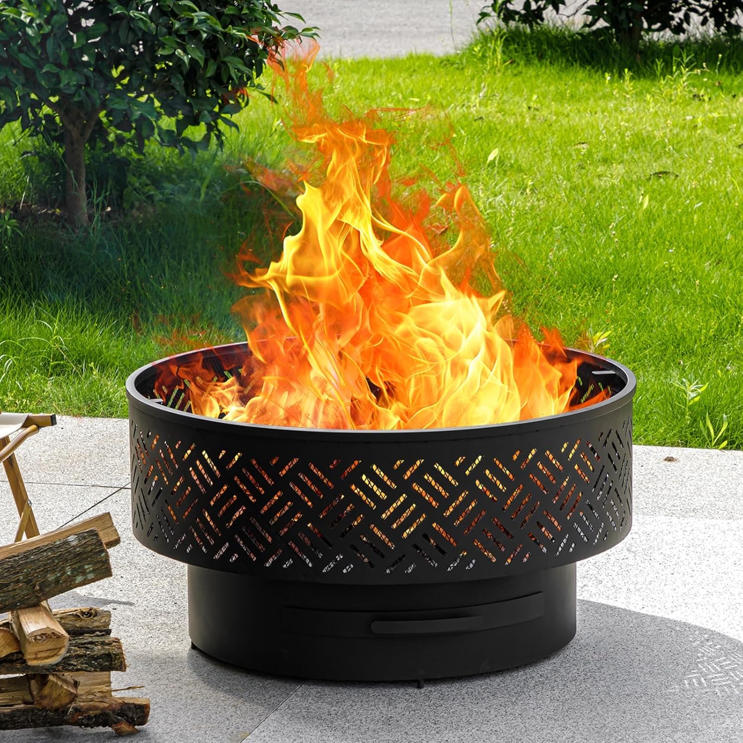32 Inch Round Metal Wood Burni - Outdoor Camping Cooking Table review and price