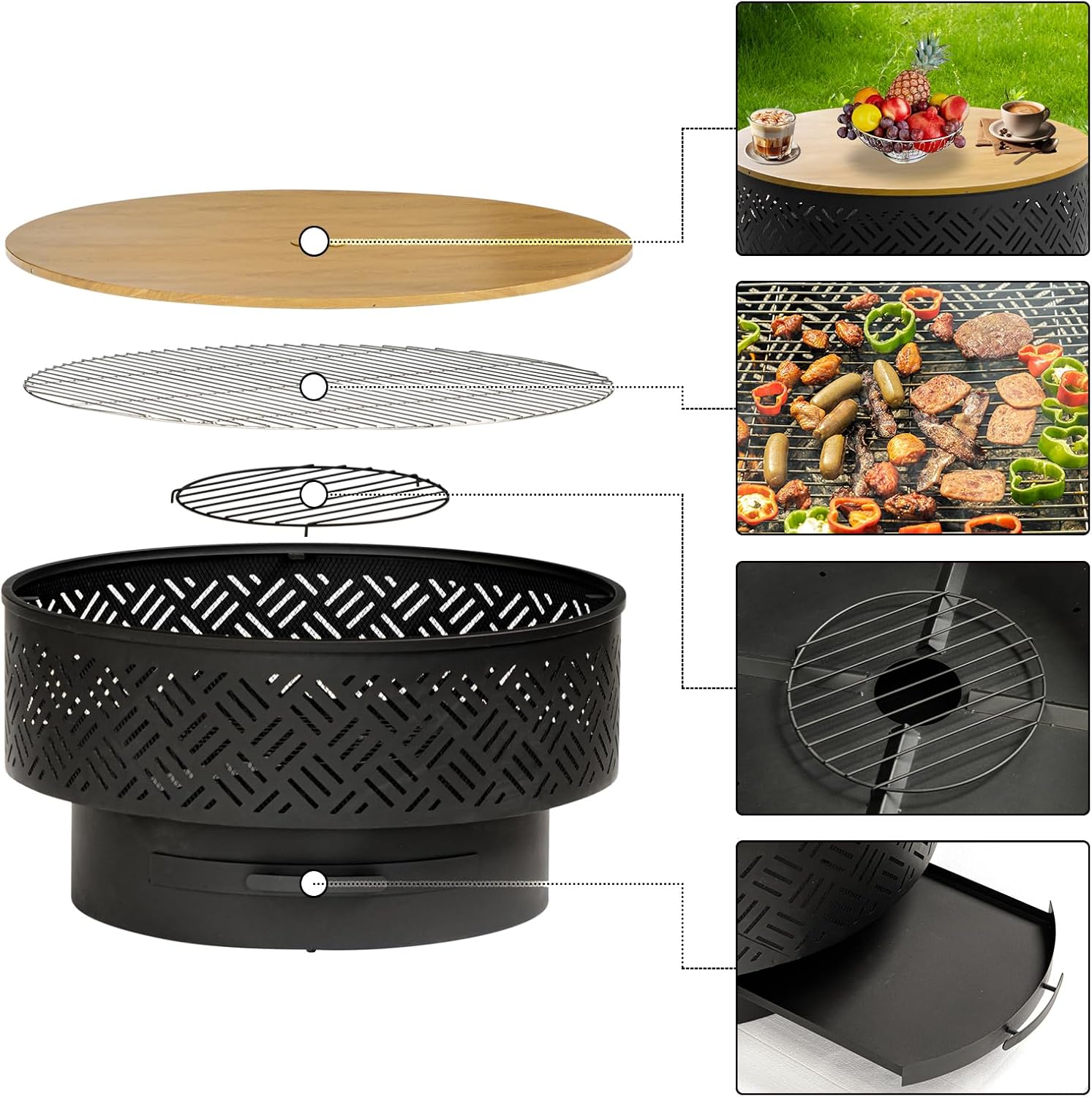 32 Inch Round Metal Wood Burni - Outdoor Camping Cooking Table review and price