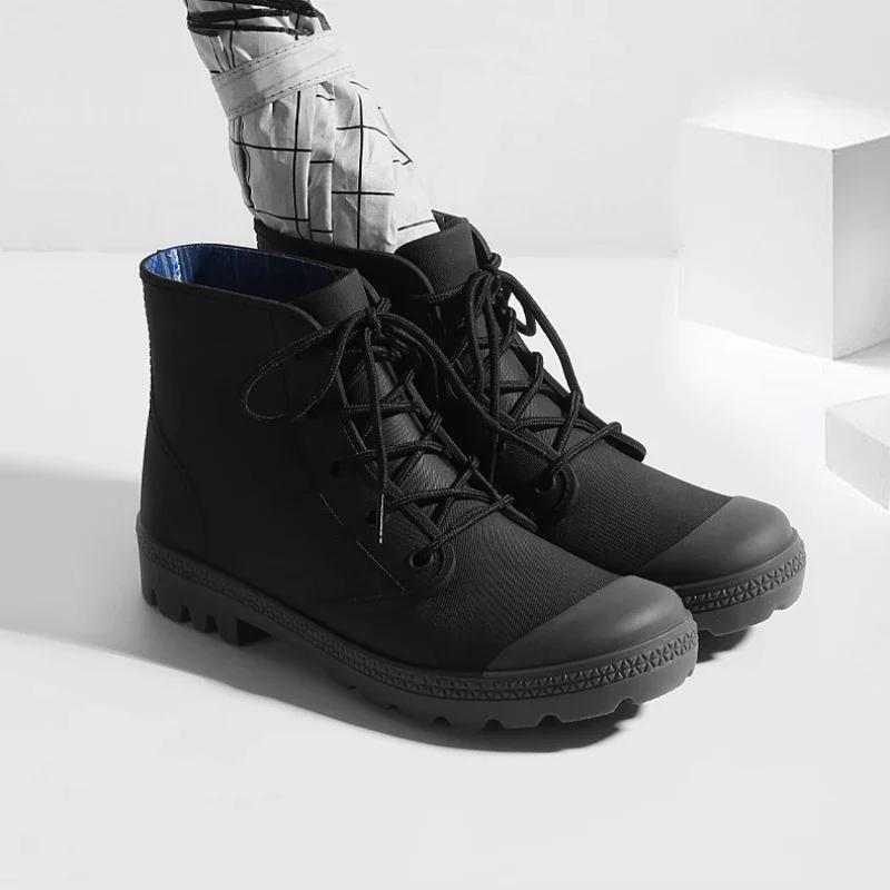 Winter Men Rain Boots Lace-up  - Outdoor Camping Winter review and price